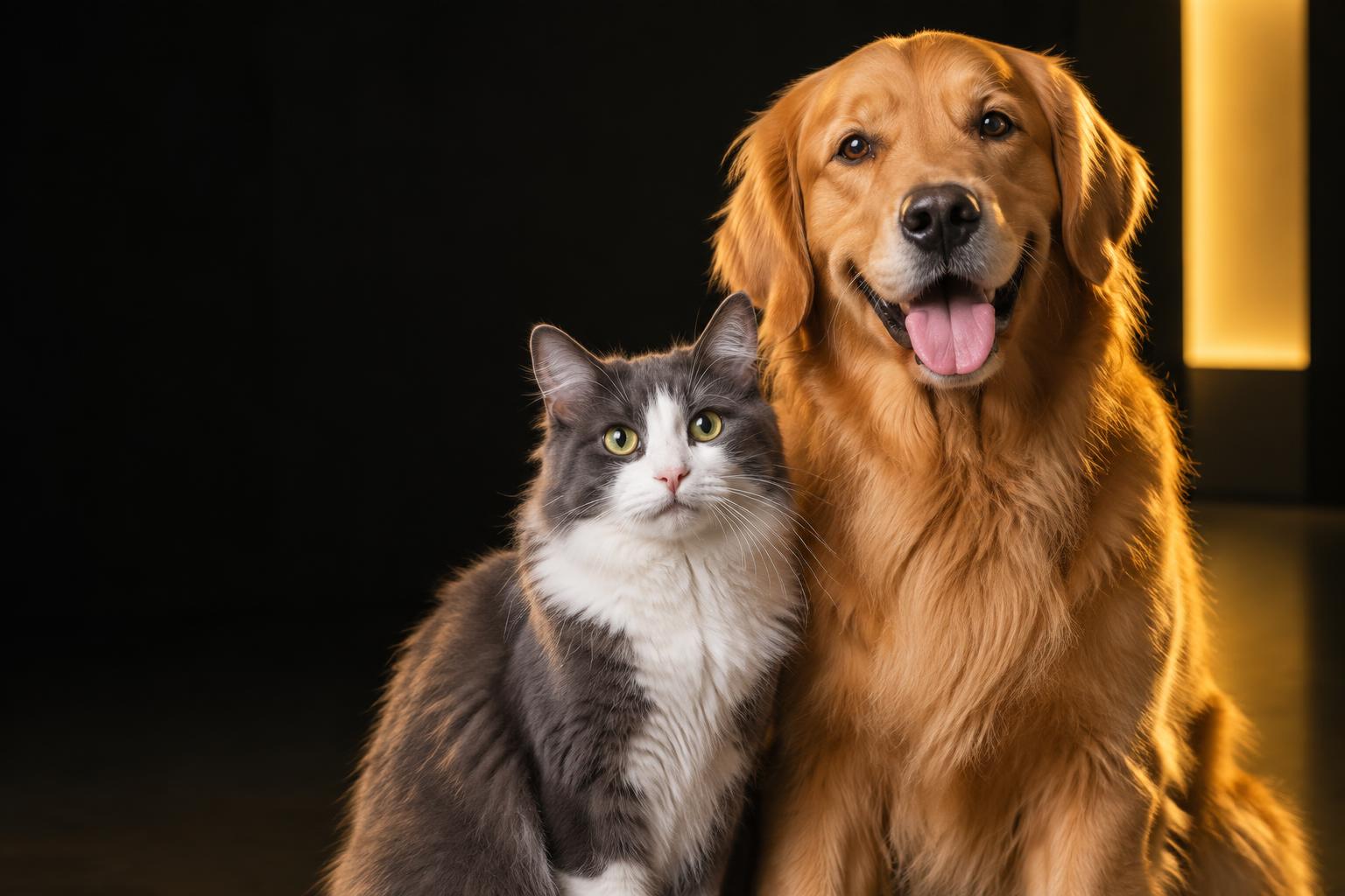 Cachorro golden retriever e gato juntos